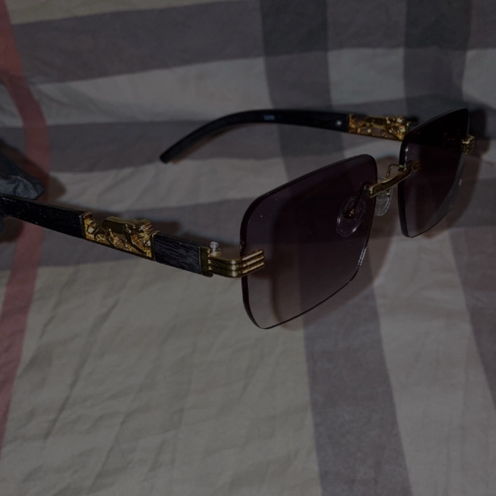 Black /Gold rounded+squared rimless gradient designer luxury glasses unisex +NEW